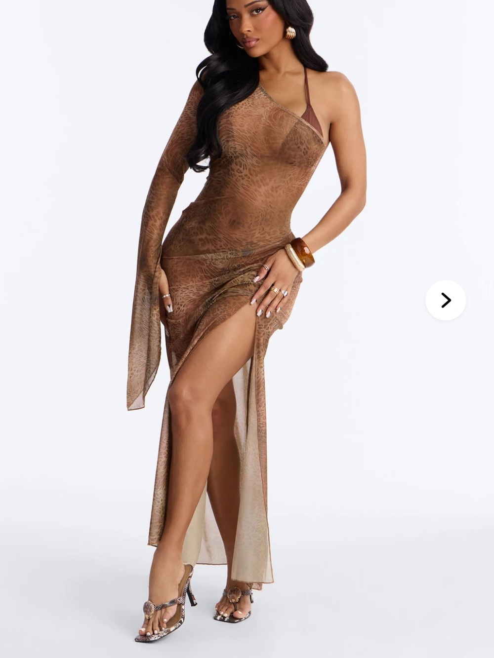 XL One-Shoulder Brown Sheer Maxi Swim Coverup nwt